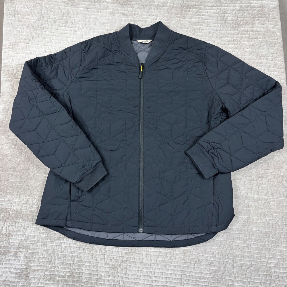 Duluth Trading Co Black Quilted Bomber Jacket Geometric Pattern Full Zip Mens